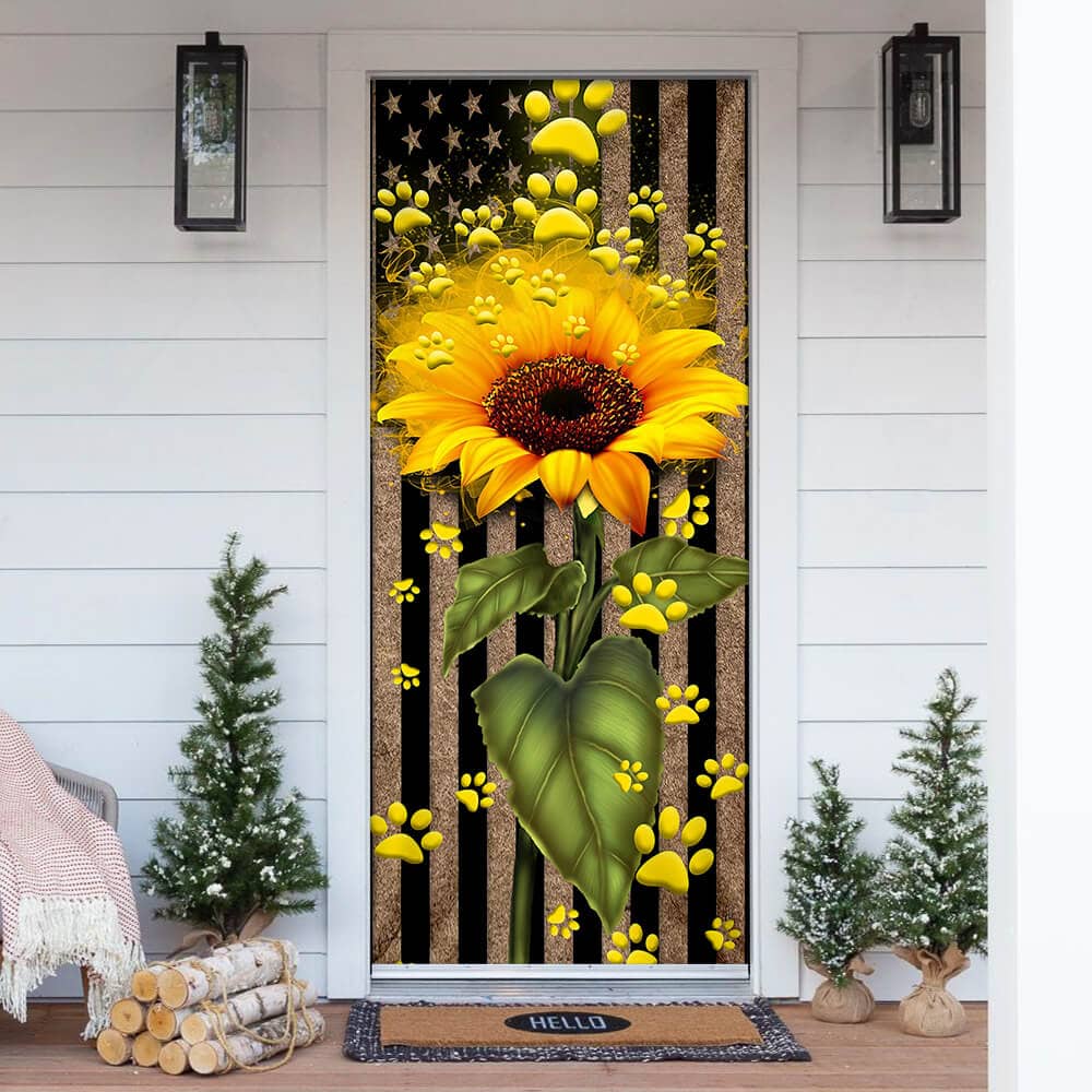 Sunflower Dog Paw Door Cover