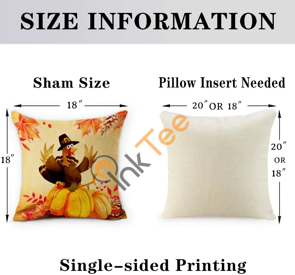 Inktee Store - Thanksgiving Day Decorative Pillow Covers 18 X 18 Inch Set Of 4 Fall Pumpkin Thanksgiving Turkey Personalized Gifts Image