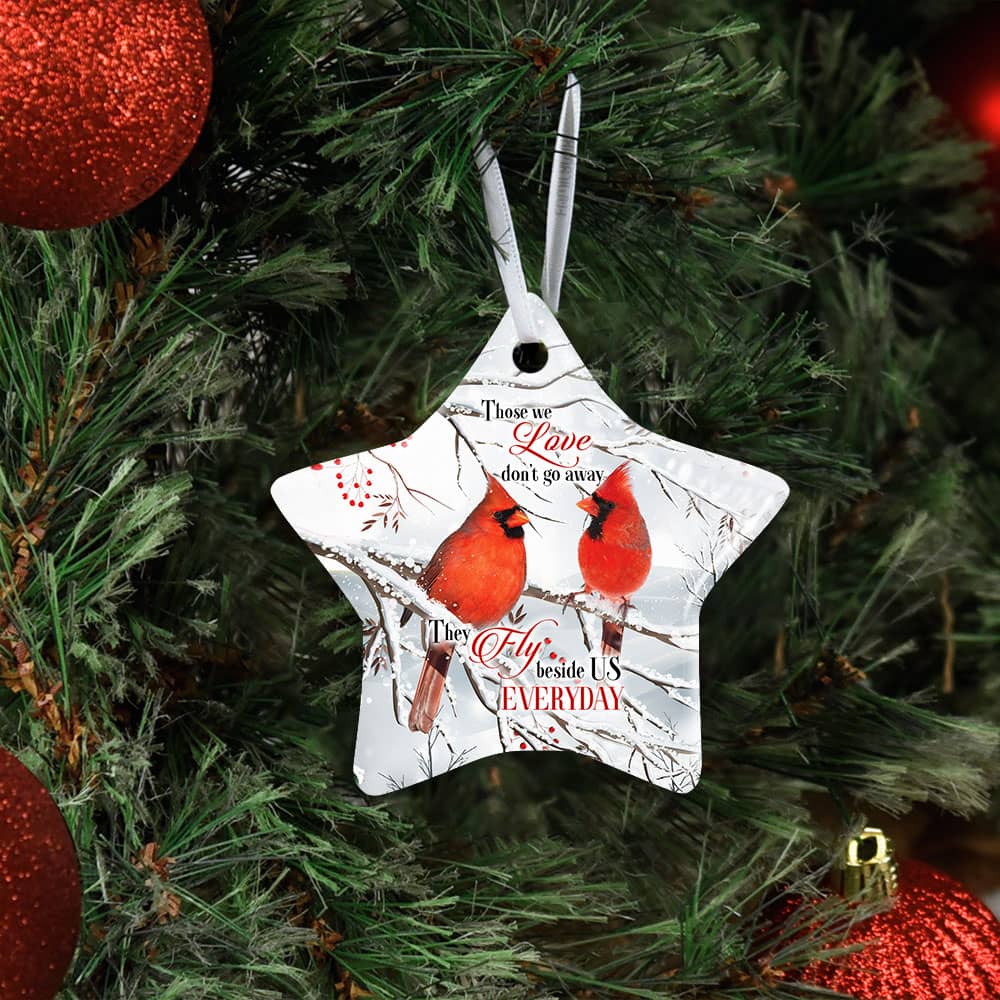 Those We Love Don�t Go Away Christmas Cardinal Ceramic Heart Ornament Personalized Gifts