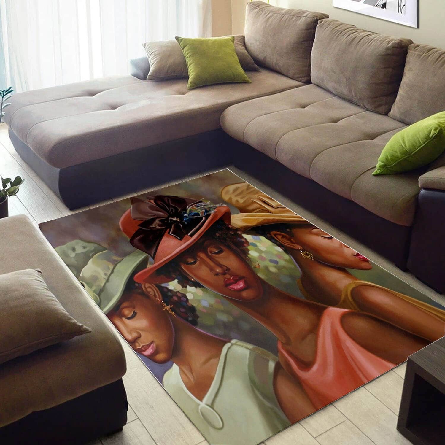 Trendy African American Beautiful Print Melanin Afro Woman Large Themed Home Rug