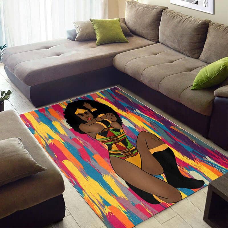 Trendy African American Fancy Style Afro Lady Design Floor Carpet Living Room Rug