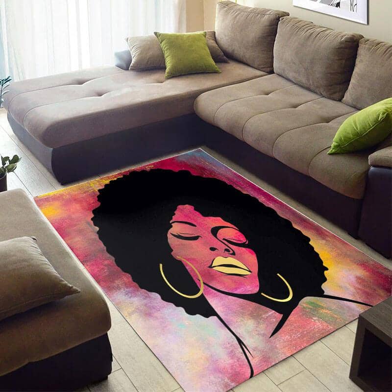 Trendy African American Pretty Themed Woman Colorful Natural Hair Carpet Style Rug