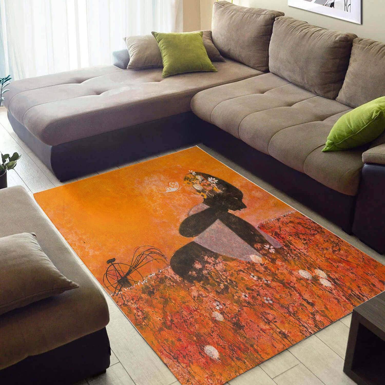 Trendy African Beautiful Afro American Melanin Girl Design Floor Carpet Inspired Living Room Rug