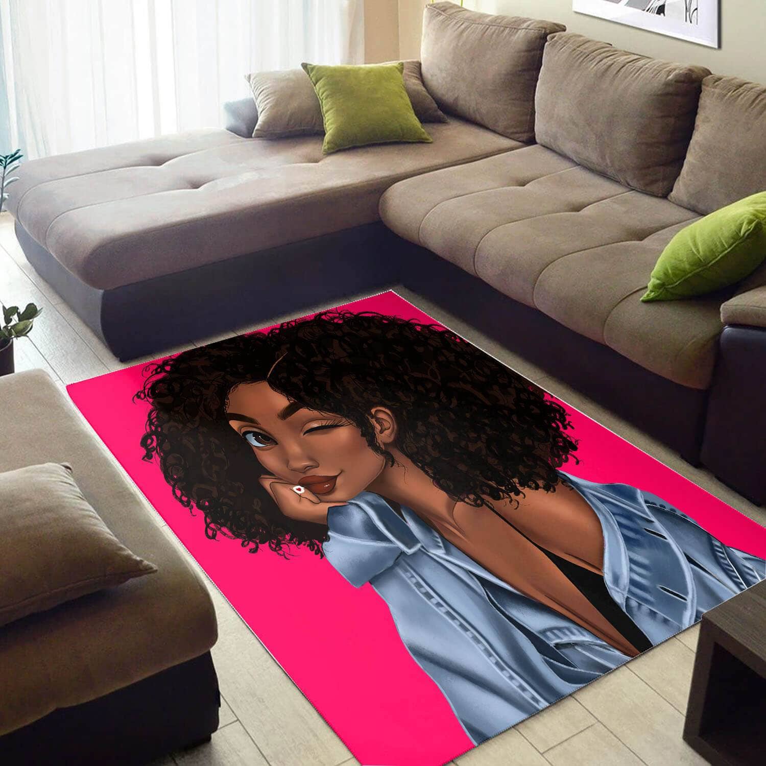Trendy African Fancy Themed Melanin Afro Woman Style Room Rug
