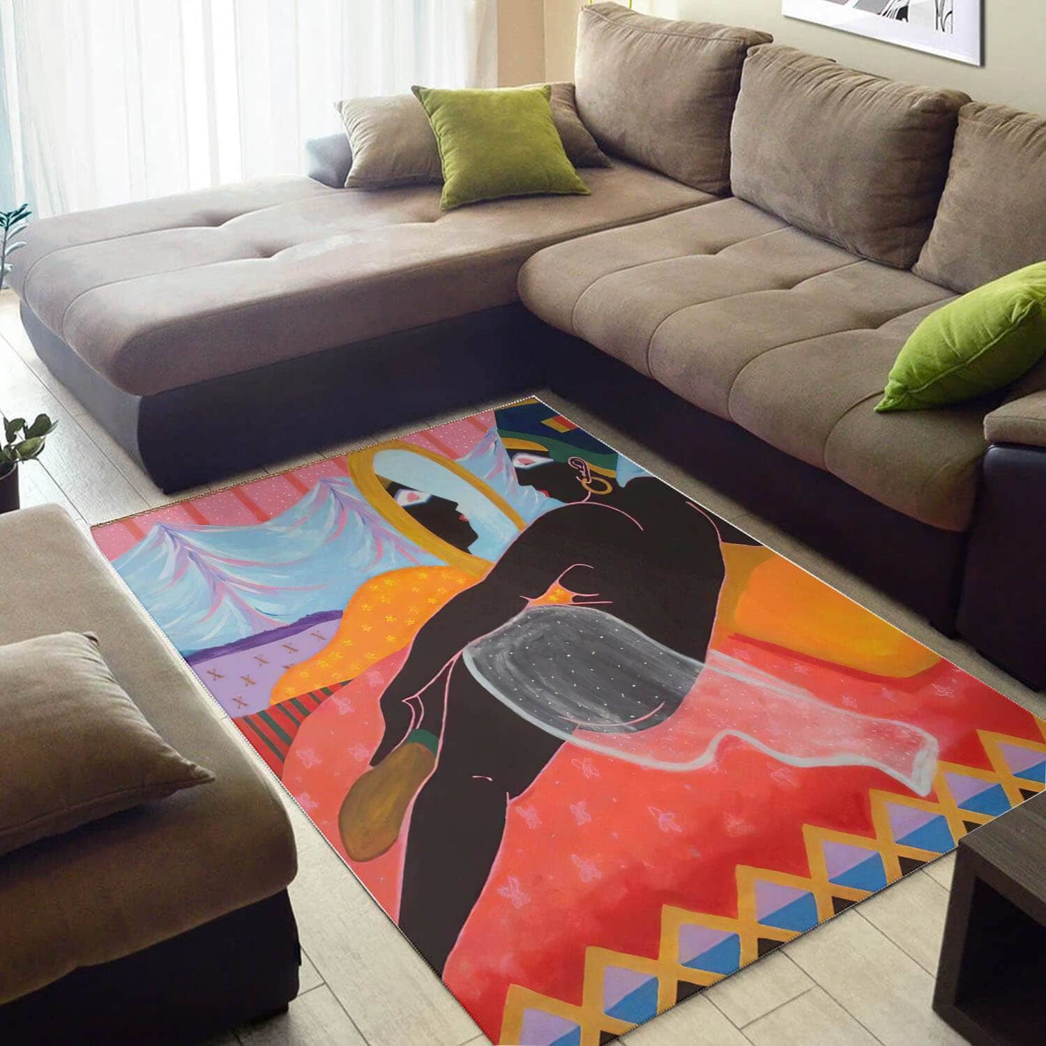 Trendy African Style Beautiful Black Girl Floor Inspired Home Rug