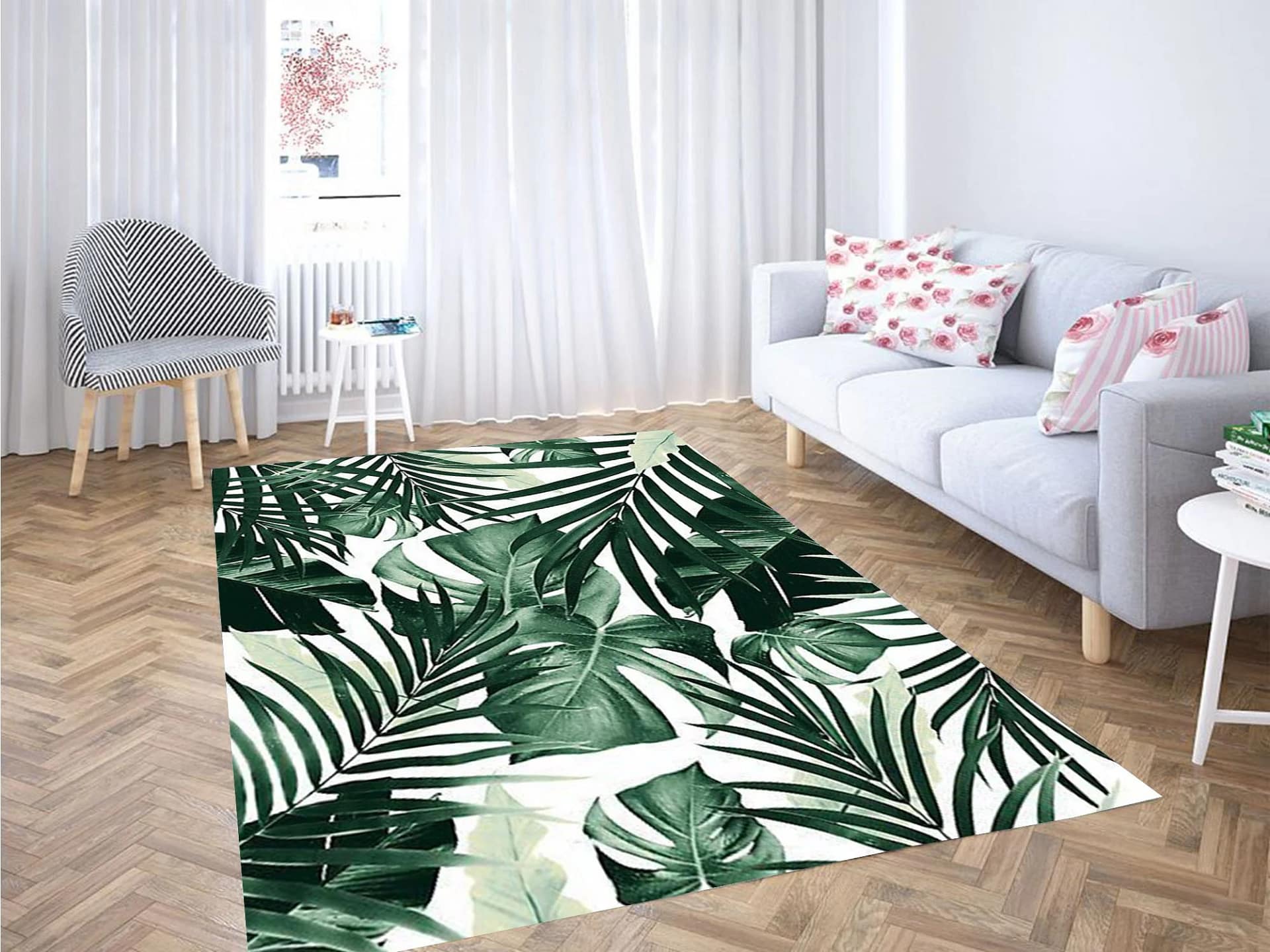 Tropical Jungle Leaves Pattern Carpet Rug