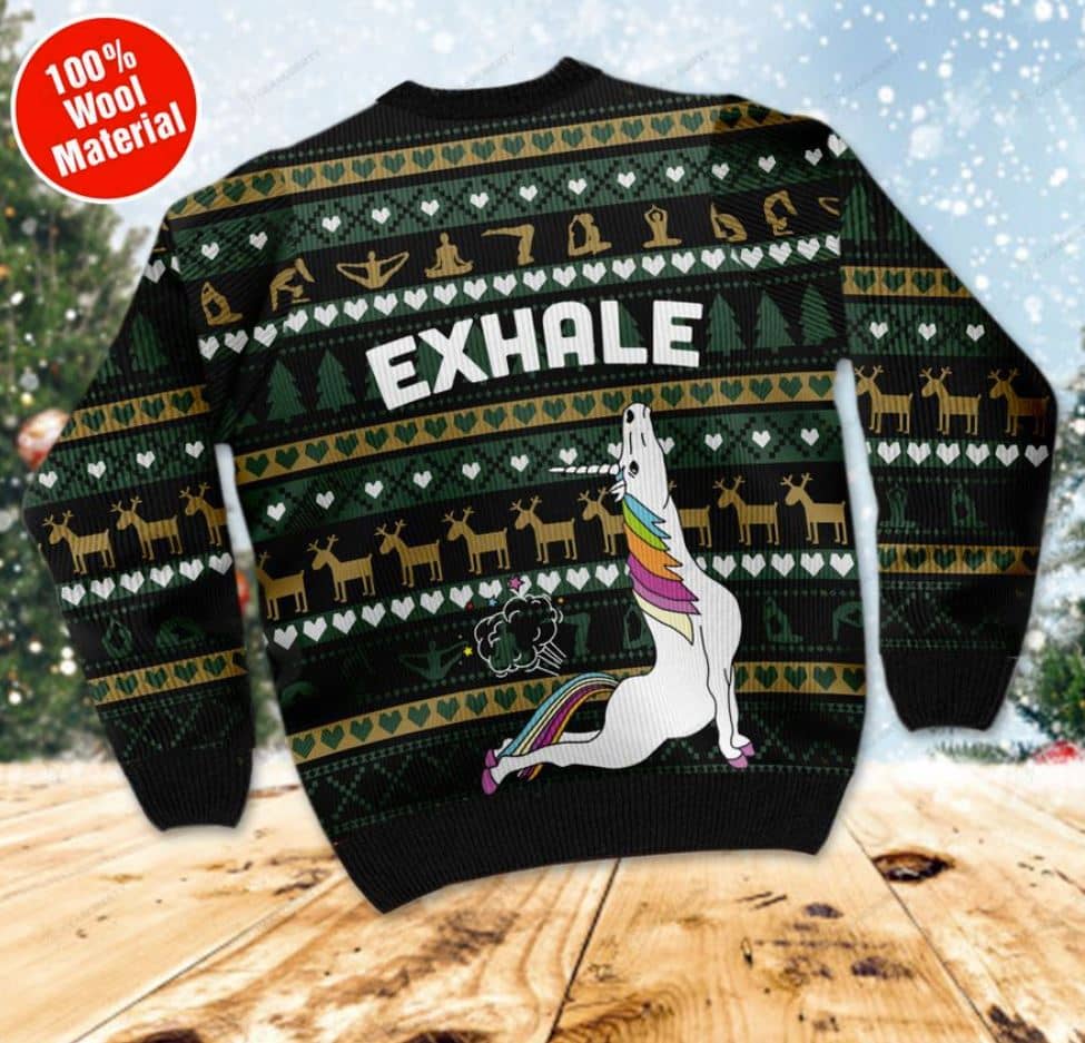 Inktee Store - Unicorn Yoga Exhale Ugly Christmas Sweater Image