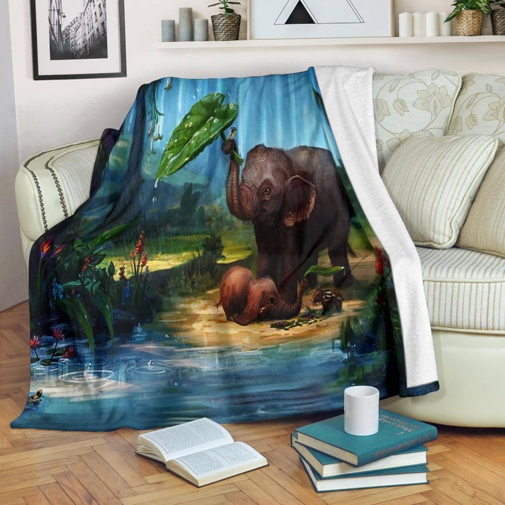 Amazon Best Seller Baby And Mom Elephant Under Raining Fleece Blanket