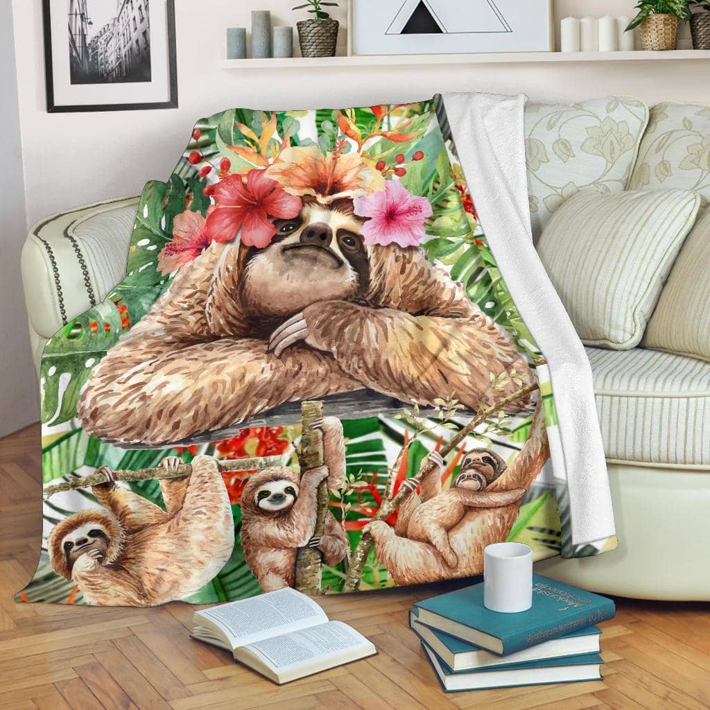 Amazon Best Seller Floral Sloth Sloth Lover Fleece Blanket