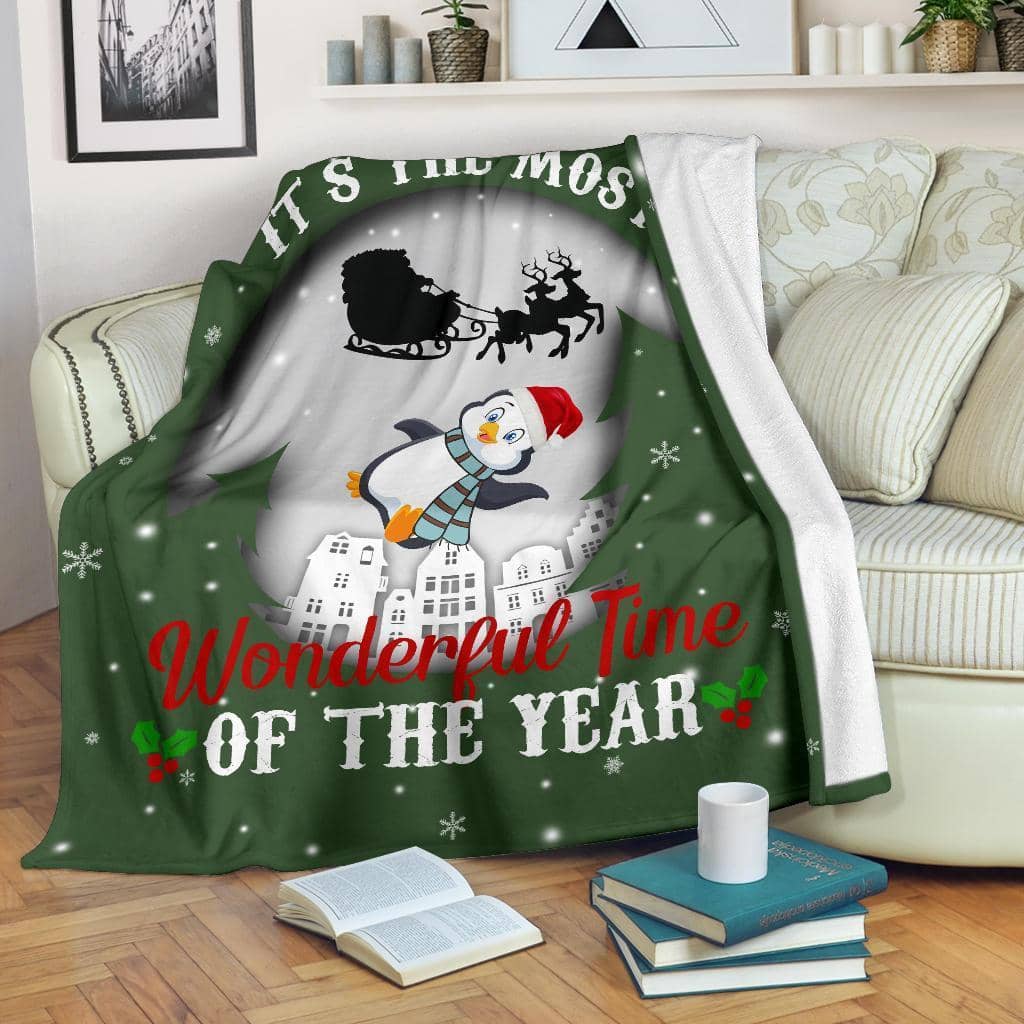 Amazon Best Seller It's The Most Wonderful Time Penguin Xmas Fleece Blanket