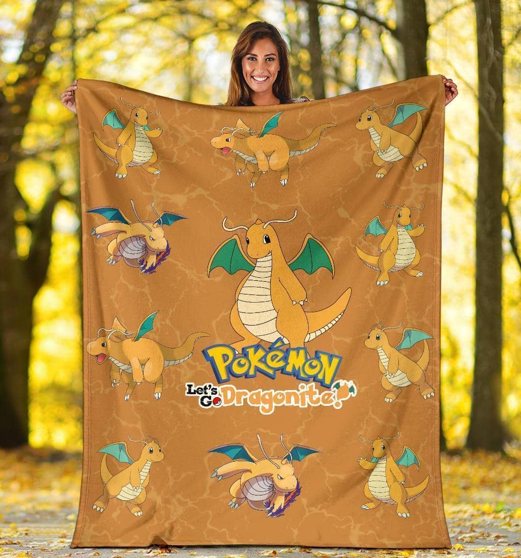Amazon Best Seller Let's Go Dragonite Pokemon Funny Fleece Blanket