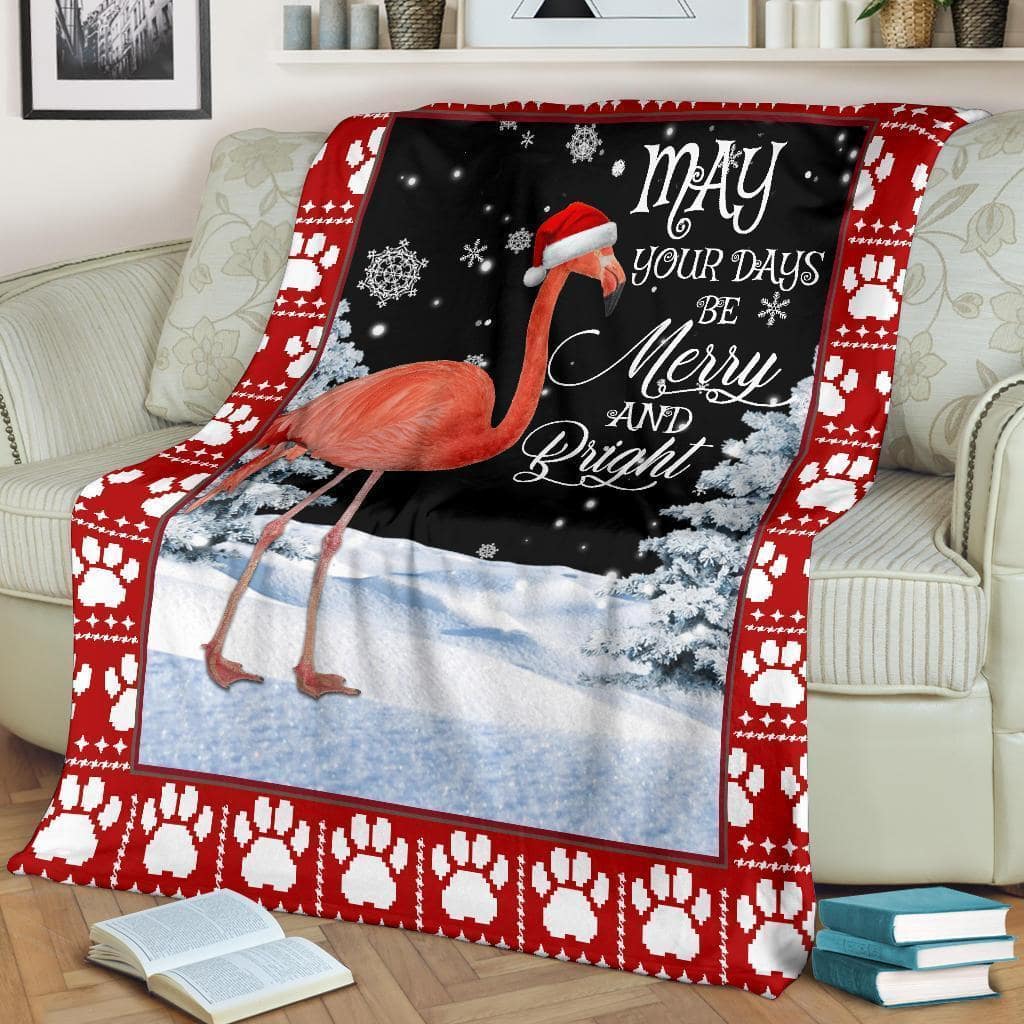 Amazon Best Seller May Your Day Be Merry And Bright Flamingo Xmas Fleece Blanket