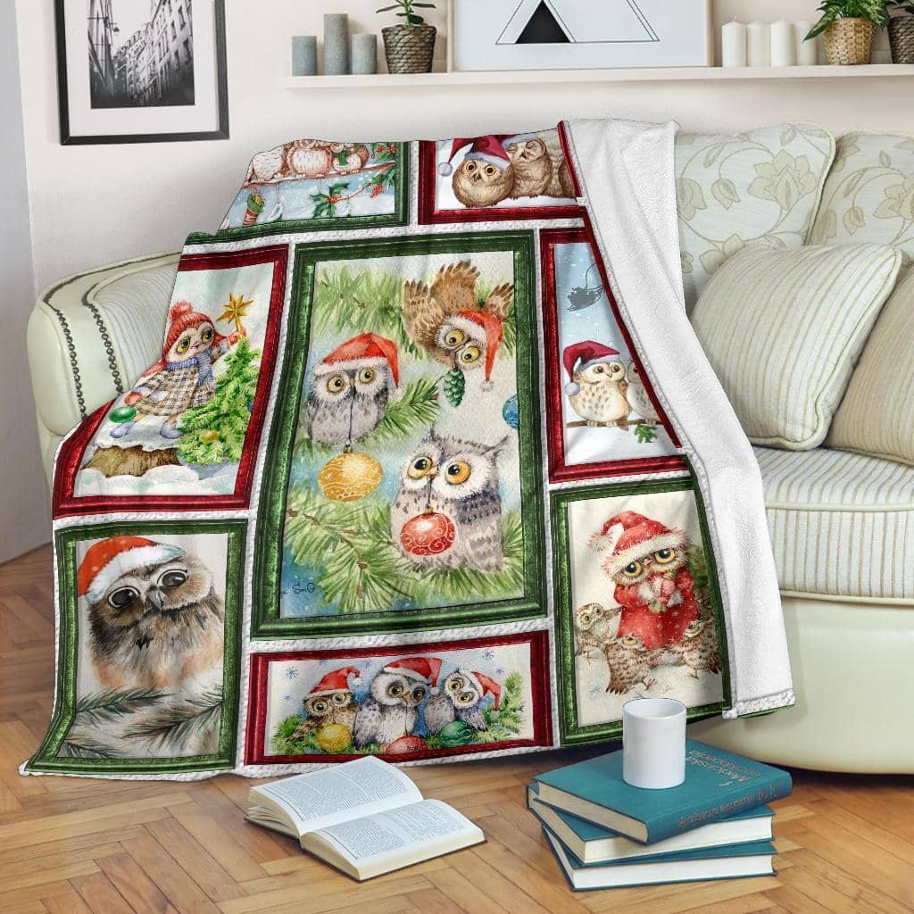 Amazon Best Seller Merry Christmas Owl Xmas Owl Lover Fleece Blanket