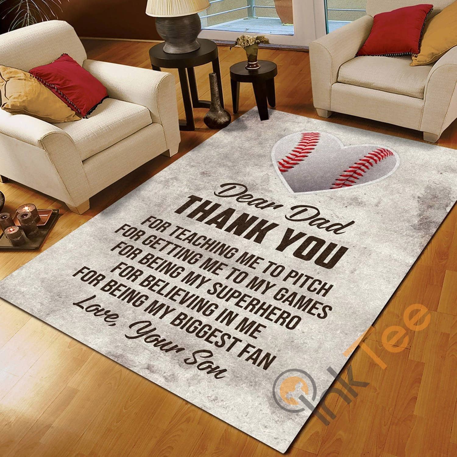 Baseball To My Dad Thank You For Teaching Me Pitch Bedroom Gift Rug