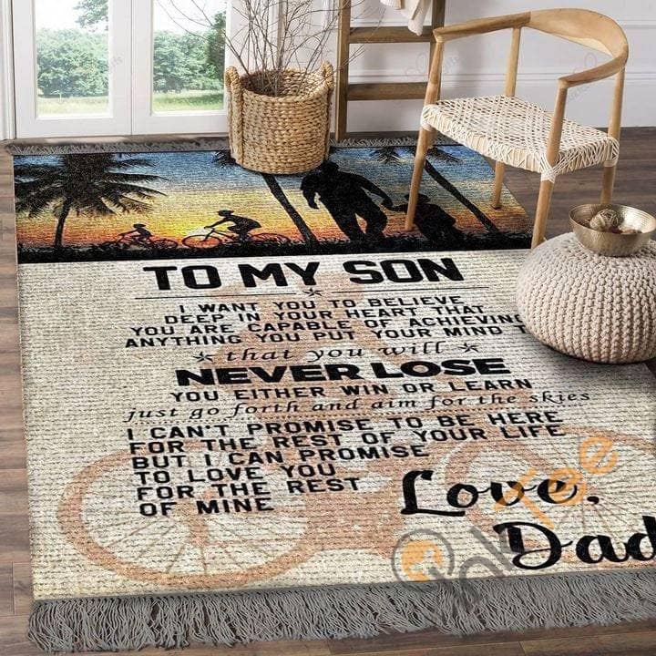 Bicycle Dad To Son Sunset My Never Lose You Even Win Or Learn Bedroom Living Room Gift For Rug