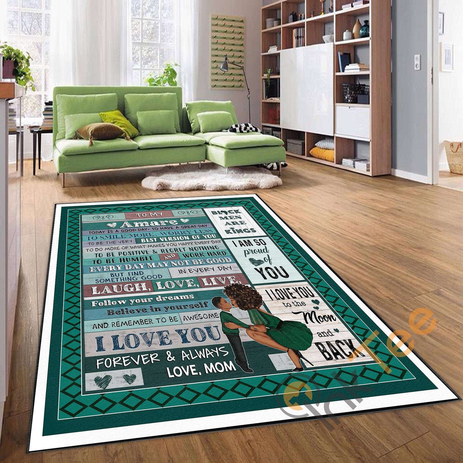 Black African Girl And Son Living Room Kitchen Bedroom Gift For Family Rug