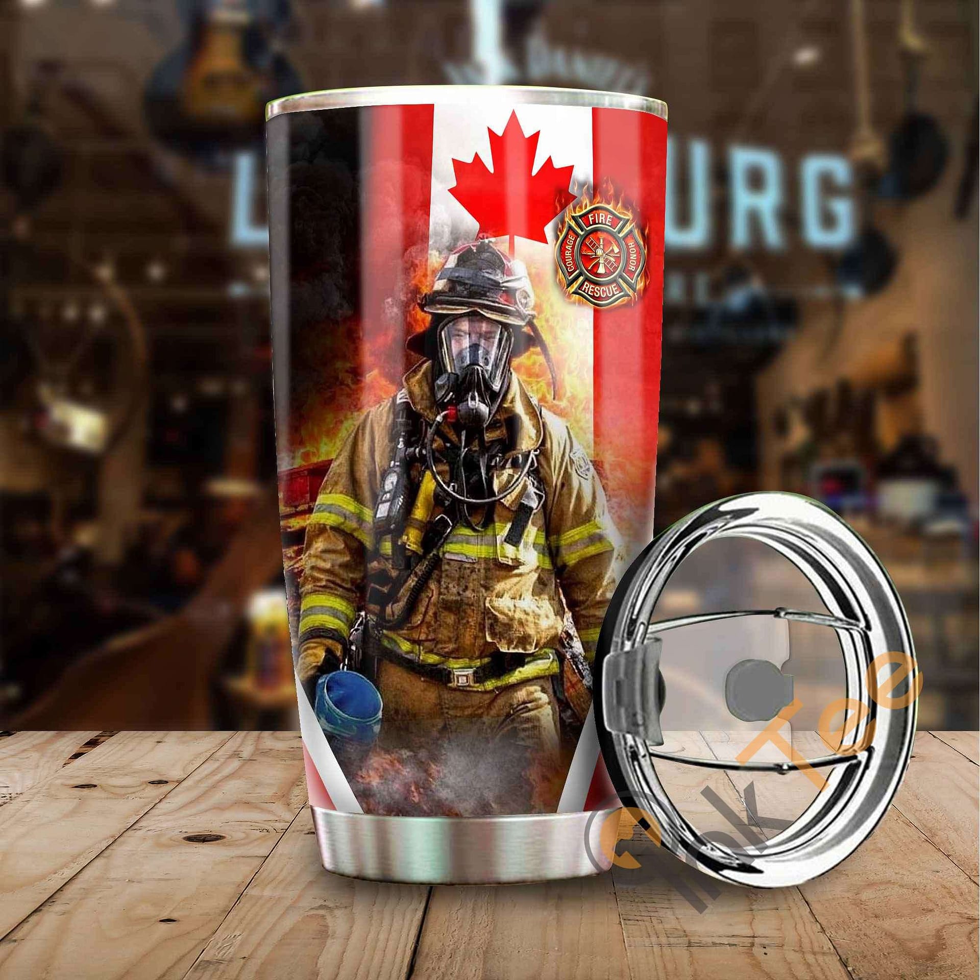 Canada Firefighter Art Stainless Steel Tumbler