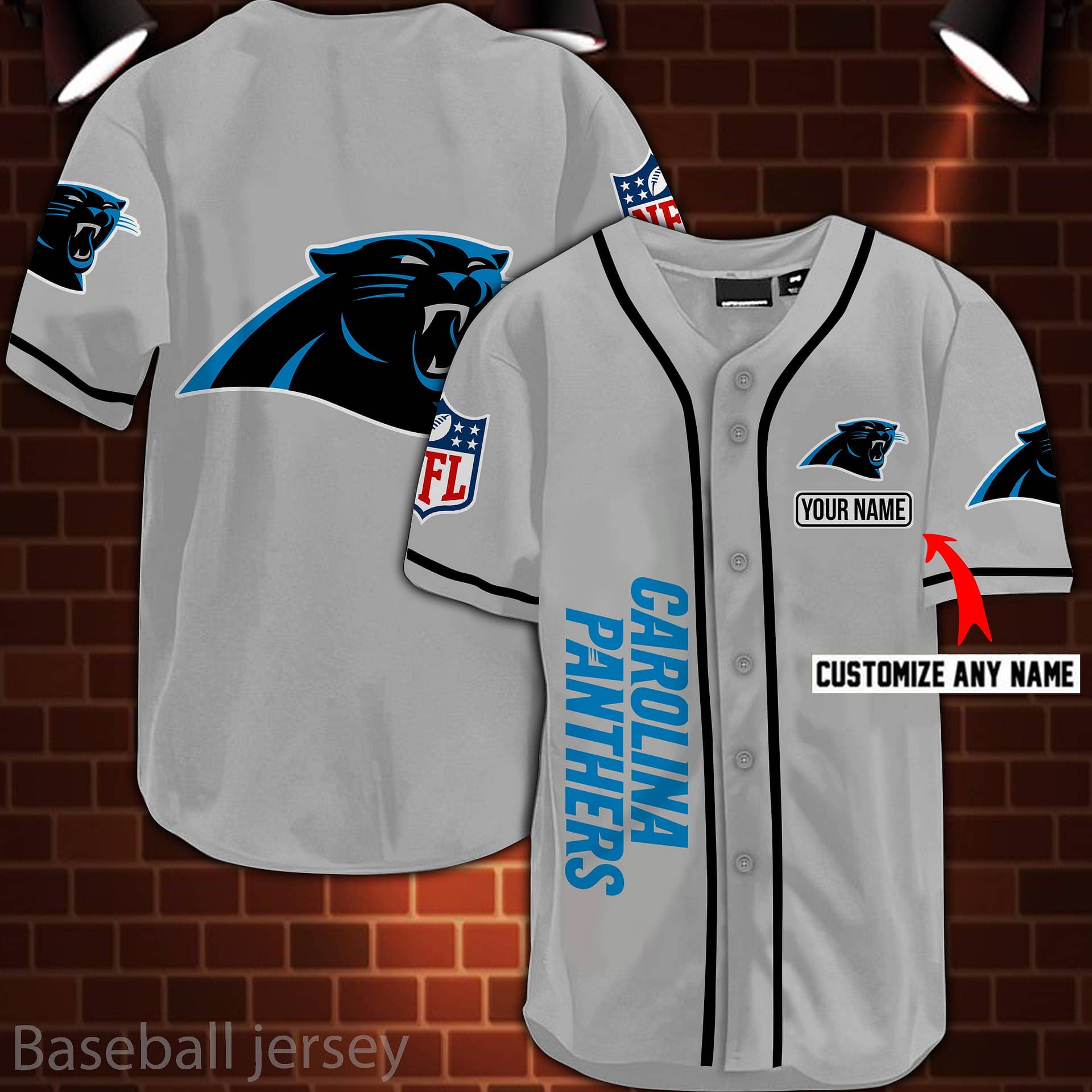 Carolina Panthers Nfl 3D Digital Printed Personalized Logo Baseball Jersey