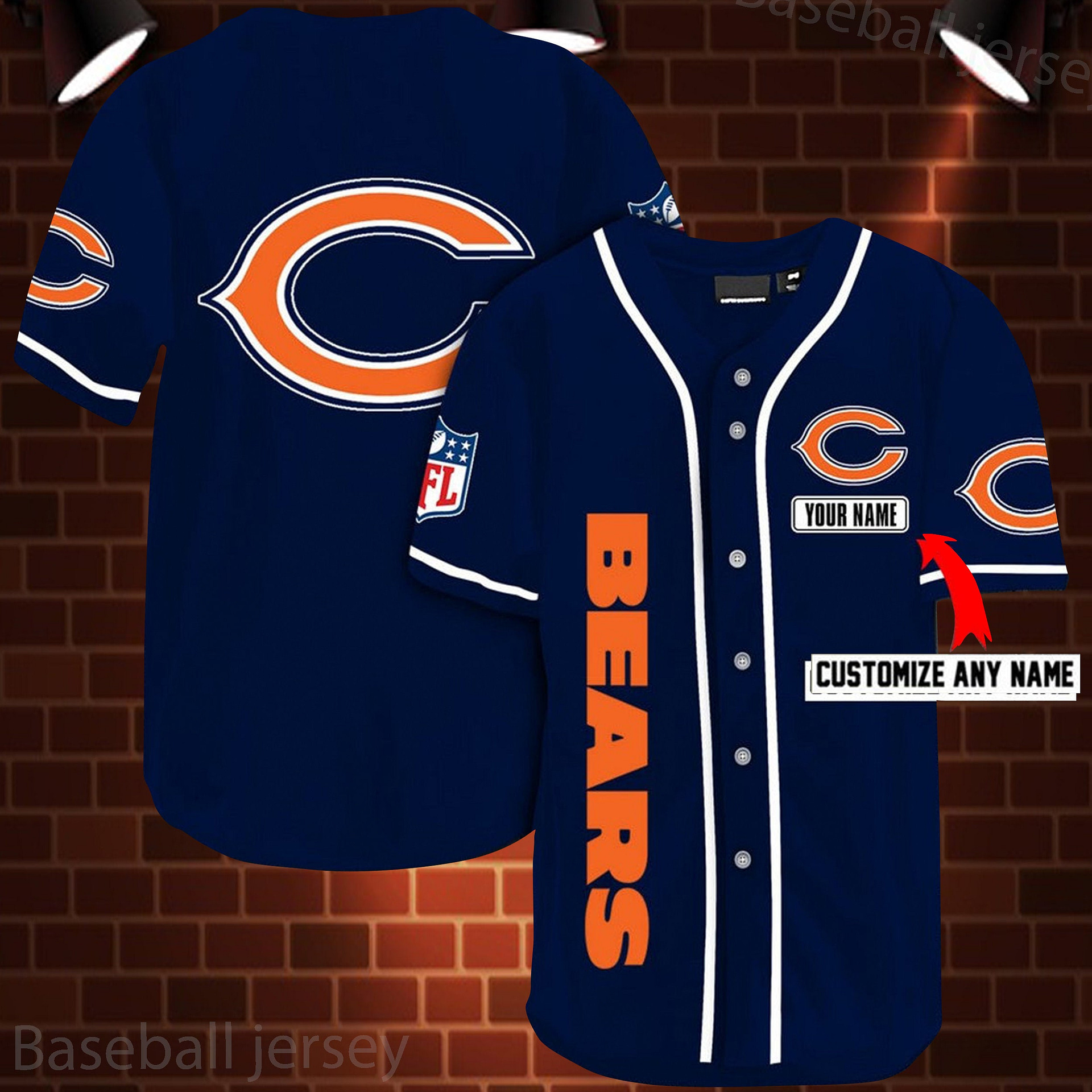 Chicago Bears Nfl 3D Digital Printed Personalized Logo Baseball Jersey