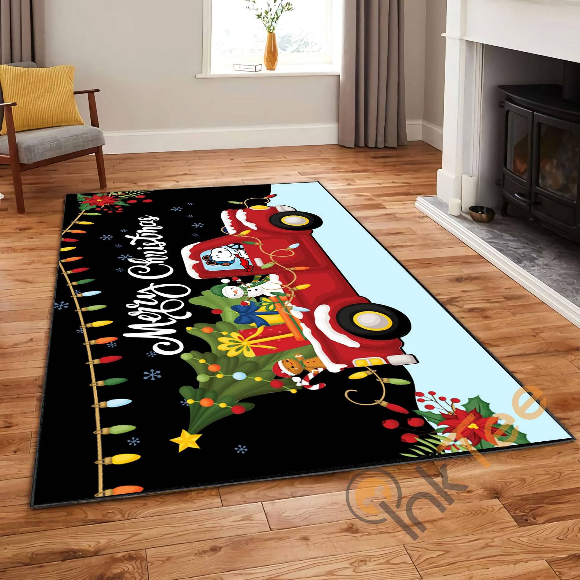 Christmas Snoopy &Amp; Friend Drive Car Living Room Kitchen Bedroom Rug