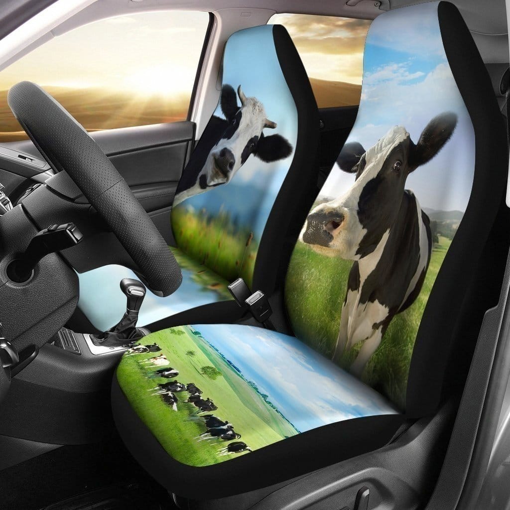 Cute Cow On Green Grass Field For Fan Gift Sku 106 Car Seat Covers