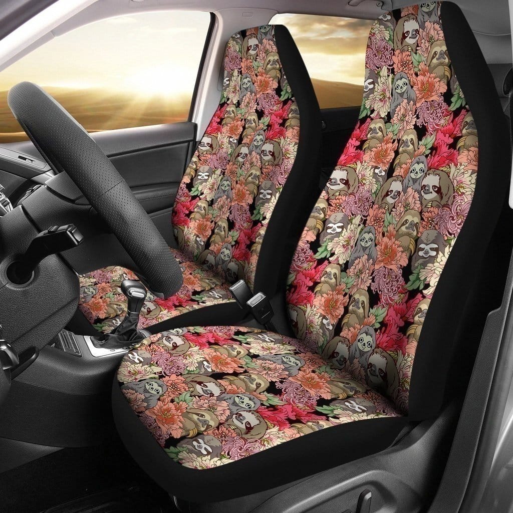 Cute Sloths With Flowers Sloth For Fan Gift Sku 1626 Car Seat Covers
