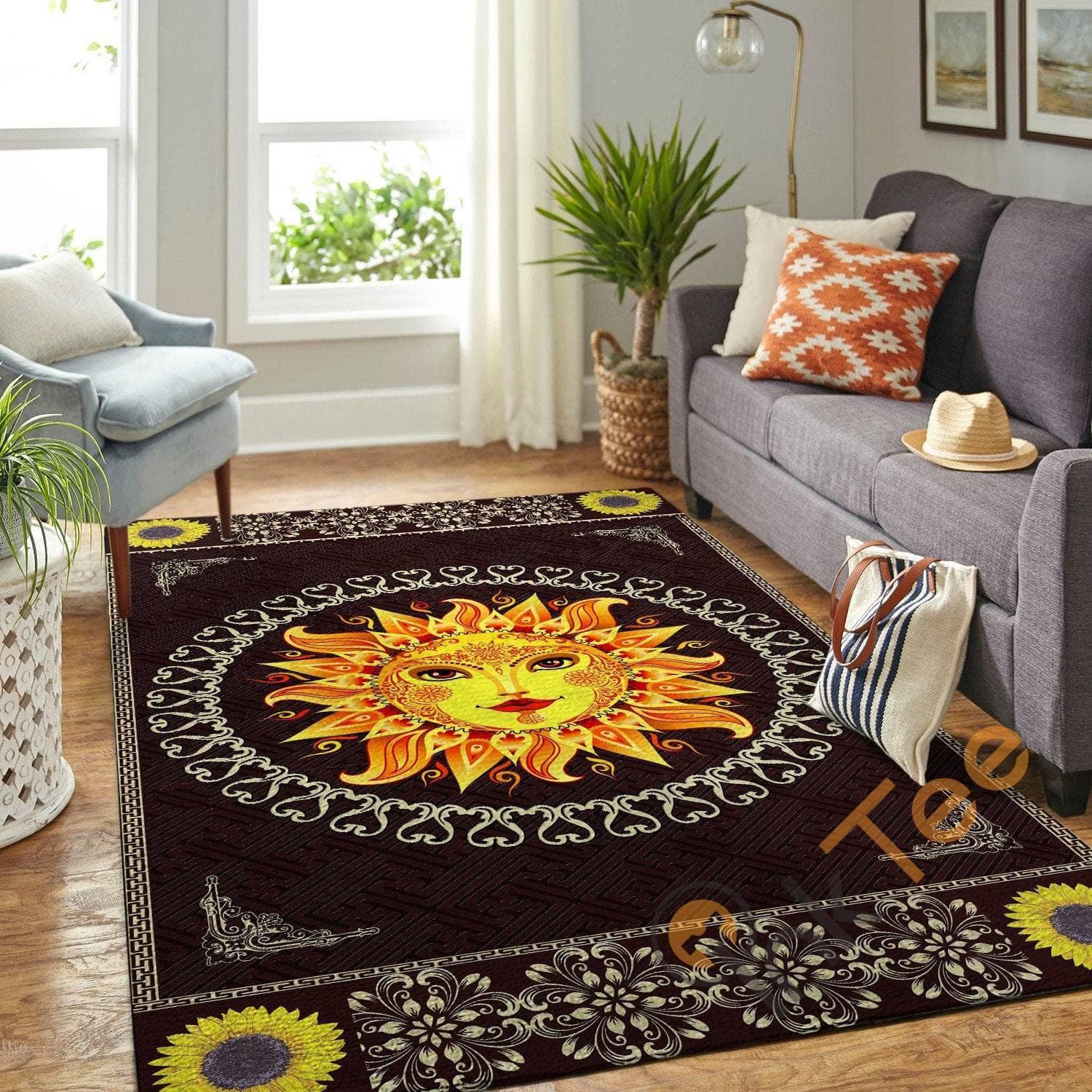Fabulous Sun With Sunflower Pattern Hippie Floor Decor Soft Living Room Bedroom Carpet Highlight For Home Cute Rug