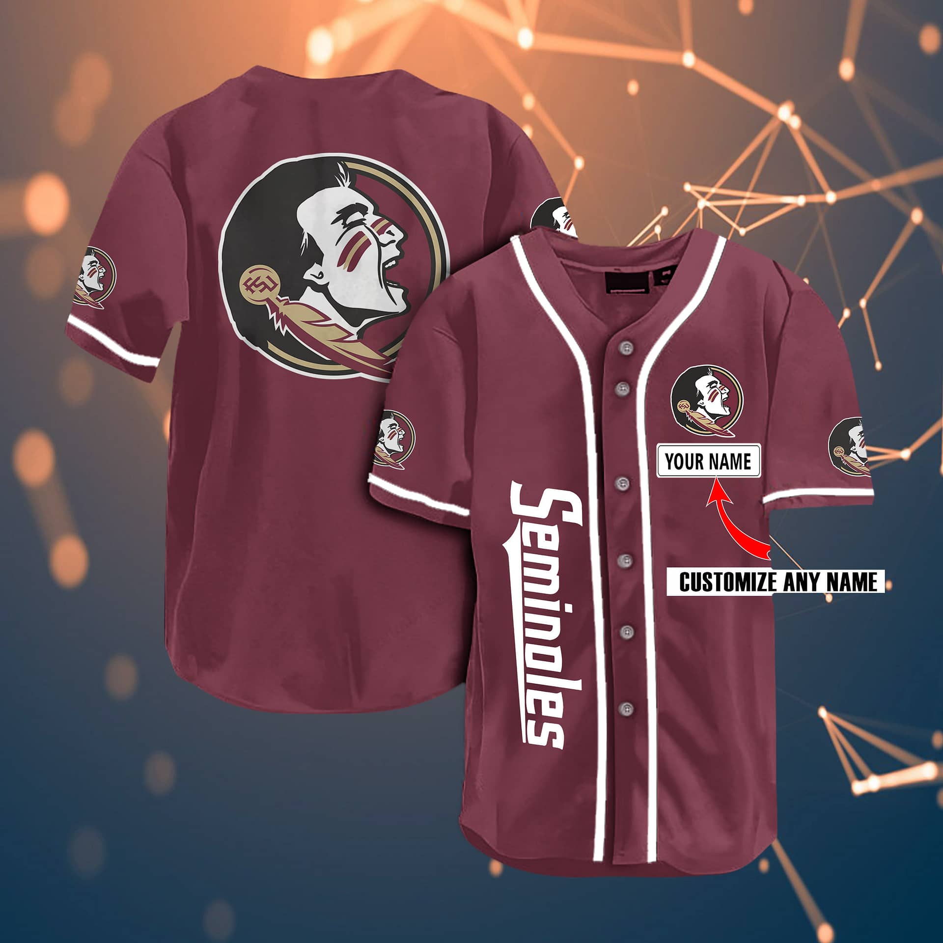 Florida State Seminoles Personalized Name Fans Team Ncaa 3D Customization Gifts Baseball Jersey