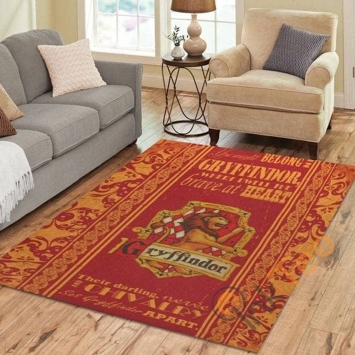 Gryffindor-brave At Heart Harry Potter Logo Carpet Living Room Floor Decor Gift For Potter's Fan Rug