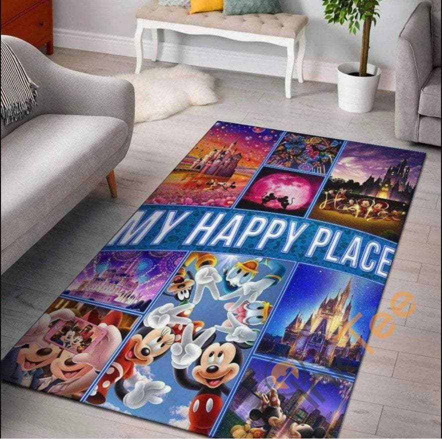 Happy Place Mickey Minnie Mouse Disney Character Daisy Duck Living Room Gift For Lover Rug