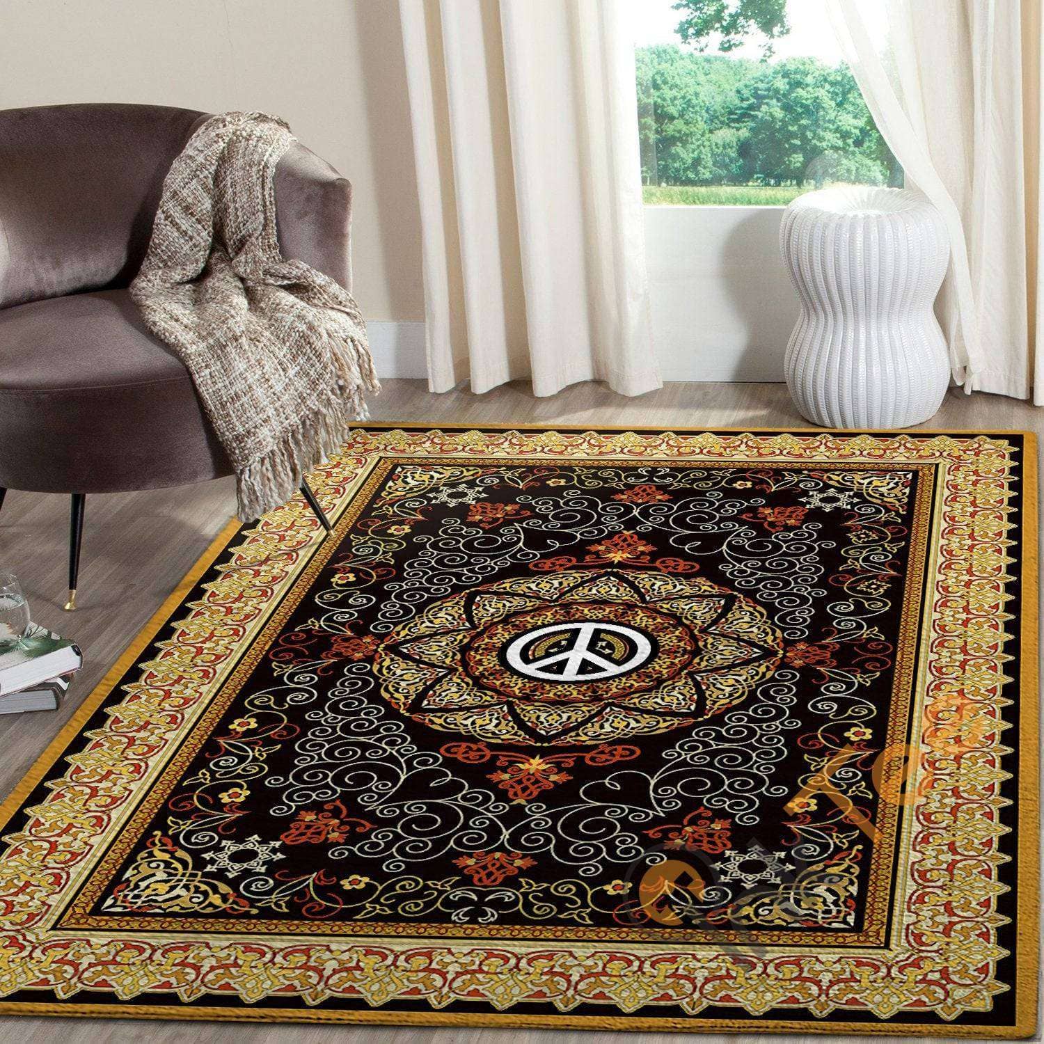 Hippie Peace Sign With Gorgeous Patterns Floor Decor Soft Livingroom Bedroom Carpet Highlight For Home Gift Her Rug