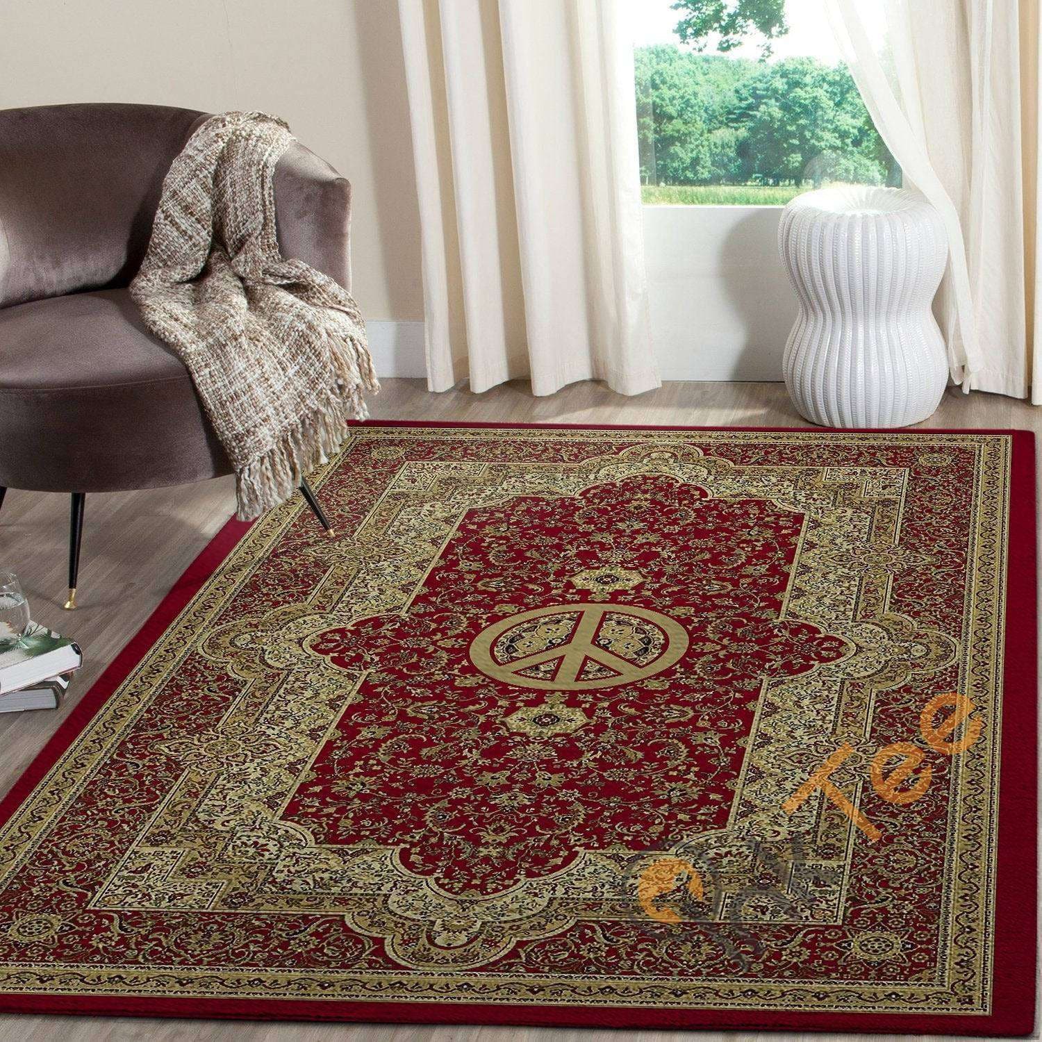 Hippie Peace Sign With Luxurious Pattern Floor Decor Soft Livingroom Bedroom Carpet Highlight For Home Gift Her Rug