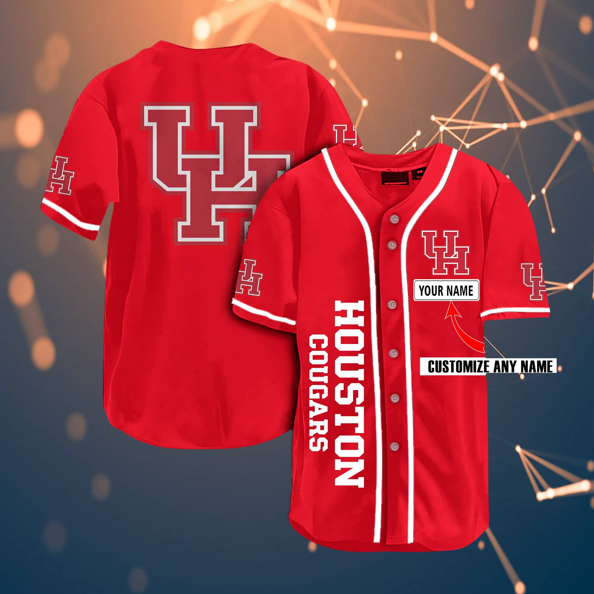 Houston Cougars Personalized Name Ncaa Fans Team 3D Customization Gifts Baseball Jersey