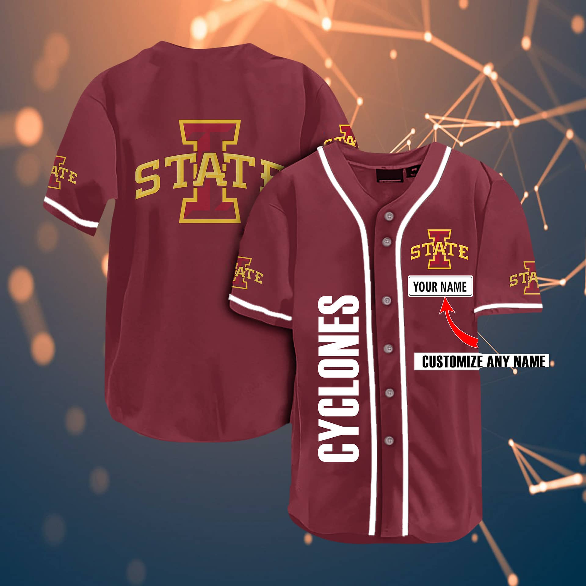Iowa State Cyclones Personalized Name Ncaa Fans Team 3D Customization Gifts Baseball Jersey