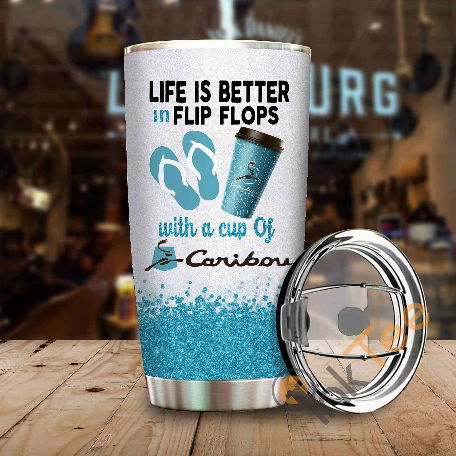 Life Is Better In Flip Flops With A Cup Of Caribou Amazon Best Seller Sku 3913 Stainless Steel Tumbler