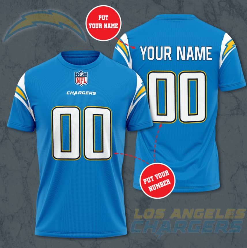 Los Angeles Chargers Custom Jersey Nfl Personalized 3D T-Shirts