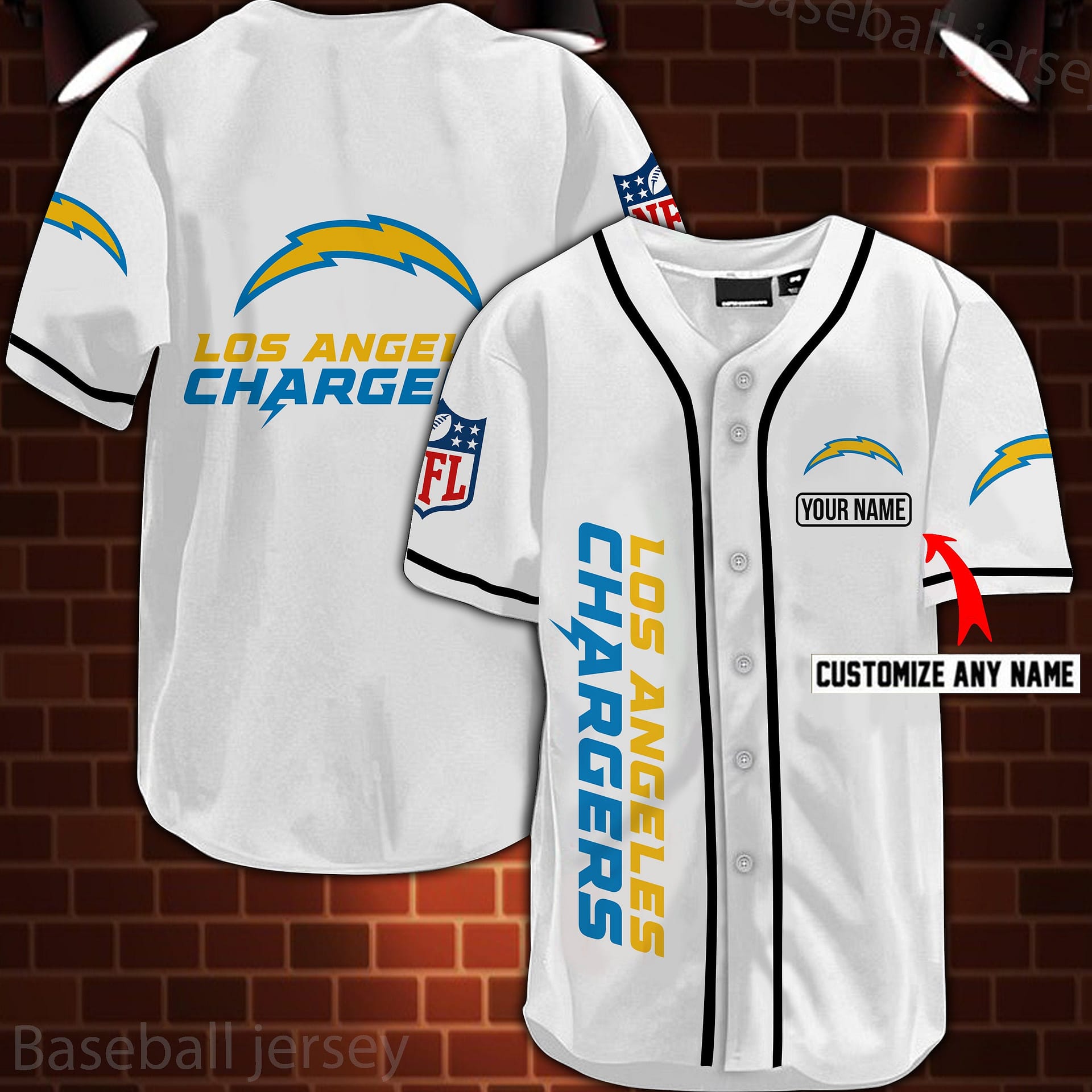 Los Angeles Chargers Nfl 3D Digital Printed Personalized Logo Baseball Jersey