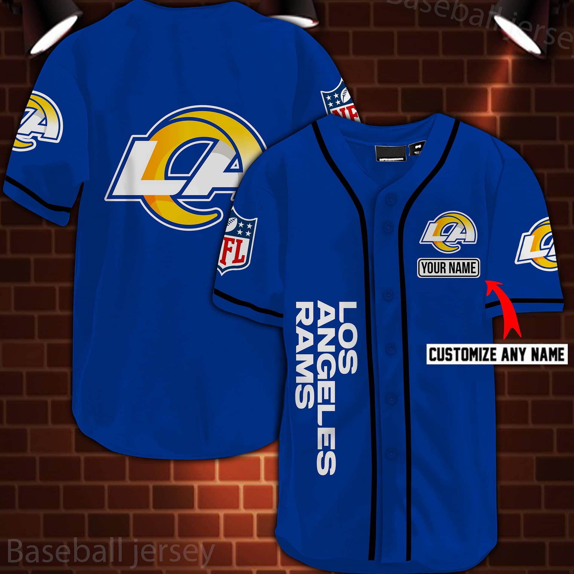 Los Angeles Rams Nfl 3D Digital Printed Personalized Baseball Jersey