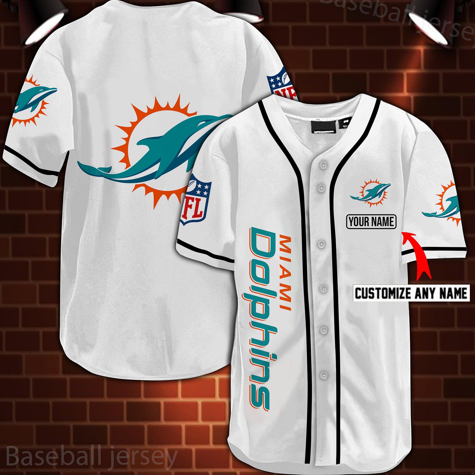 Miami Dolphins Nfl 3D Digital Printed Personalized Logo Baseball Jersey