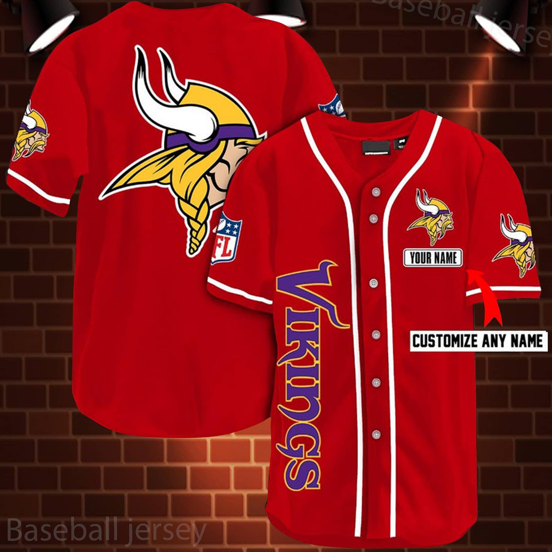 Minnesota Vikings Nfl 3D Digital Printed Baseball Jersey