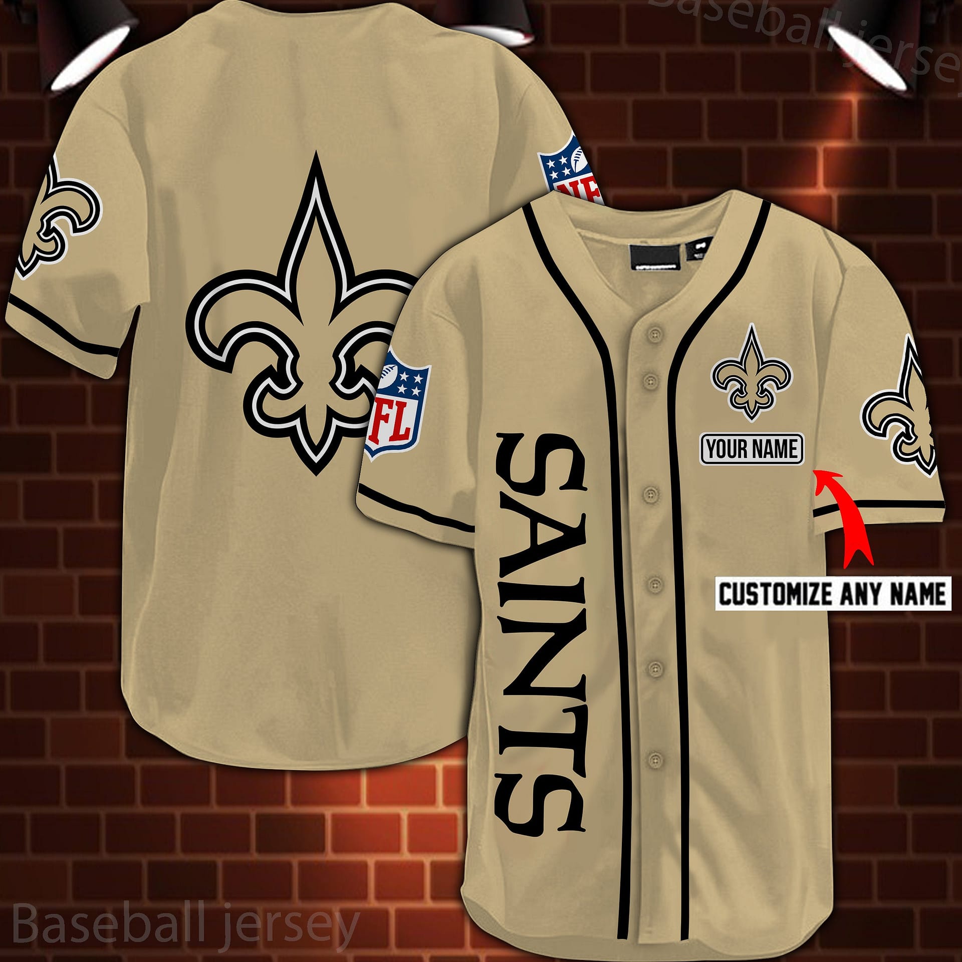 New Orleans Saints Nfl 3d Digital Printed Baseball Jersey