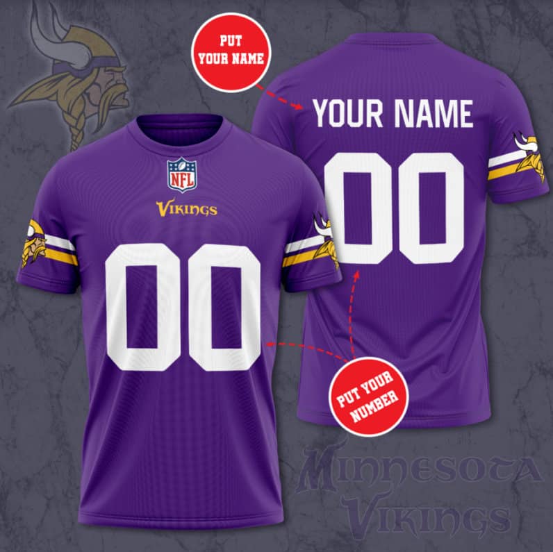 Nfl Minnesota Vikings Custom Jersey Nfl Personalized 3D T-Shirts