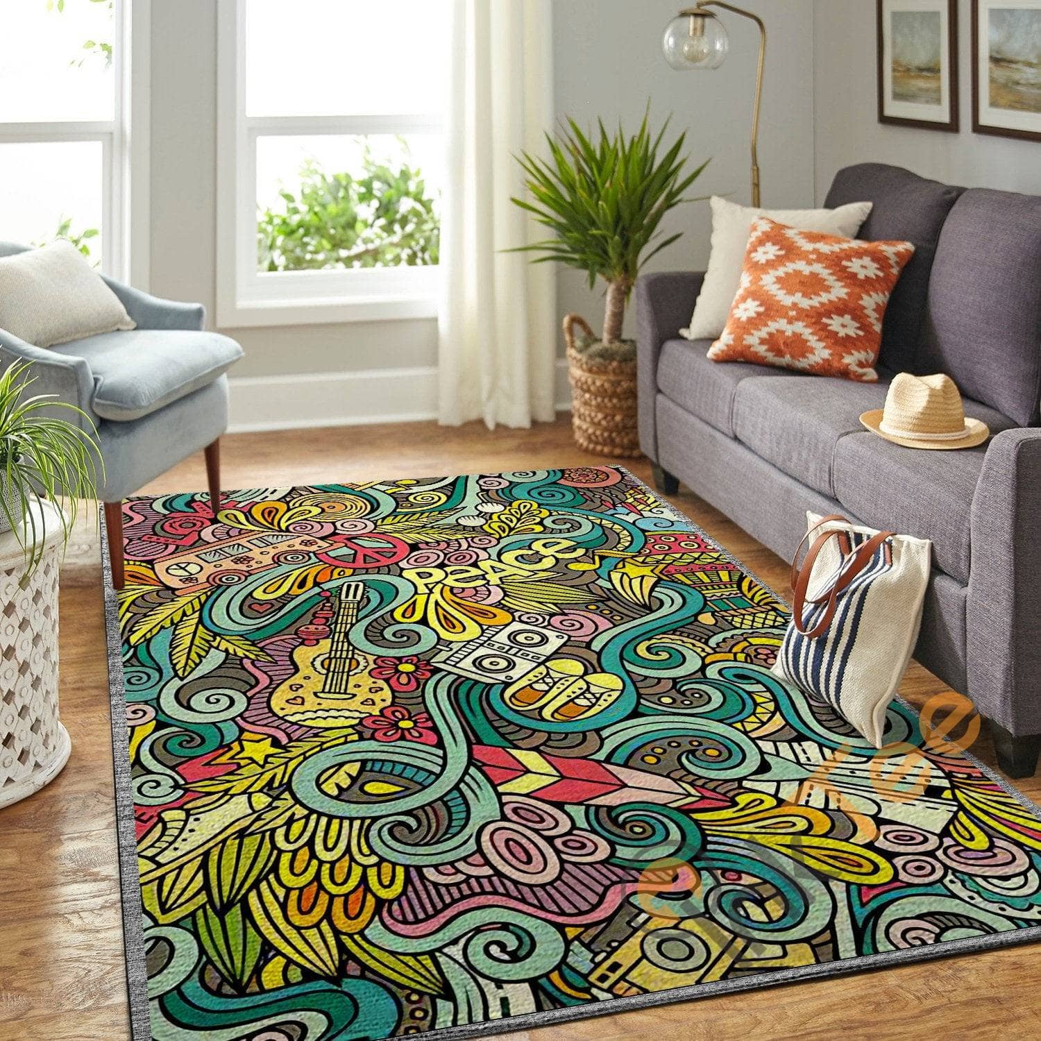 Peace Messy But Gorgeous Pattern Hippie Soft Livingroom Carpet Highlight For Home Beautiful Rug