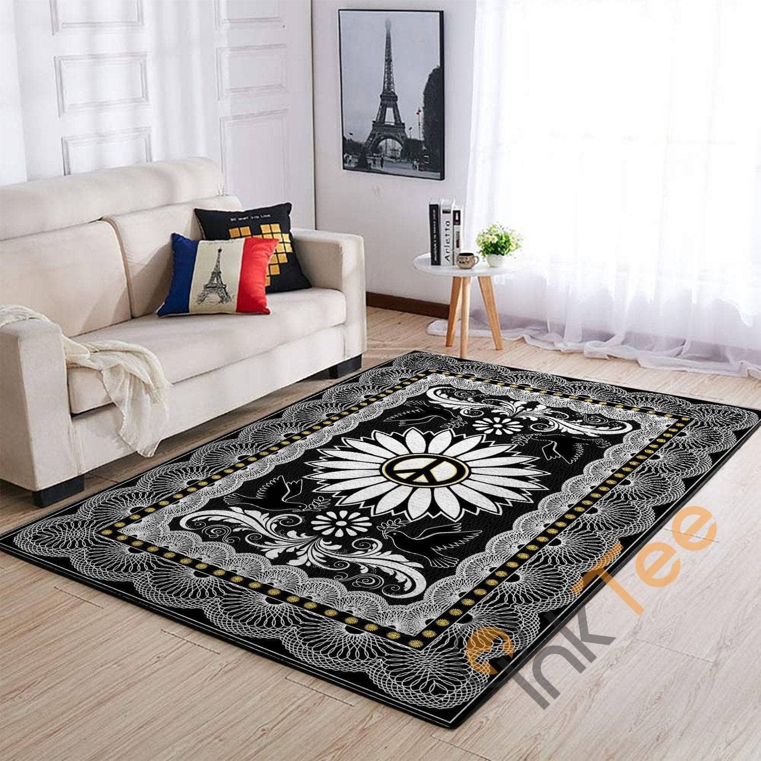Peace Sign In The Sunflower Black&Amp;White Hippie Soft Livingroom Carpet Highlight For Home Madala Lover Gift Rug