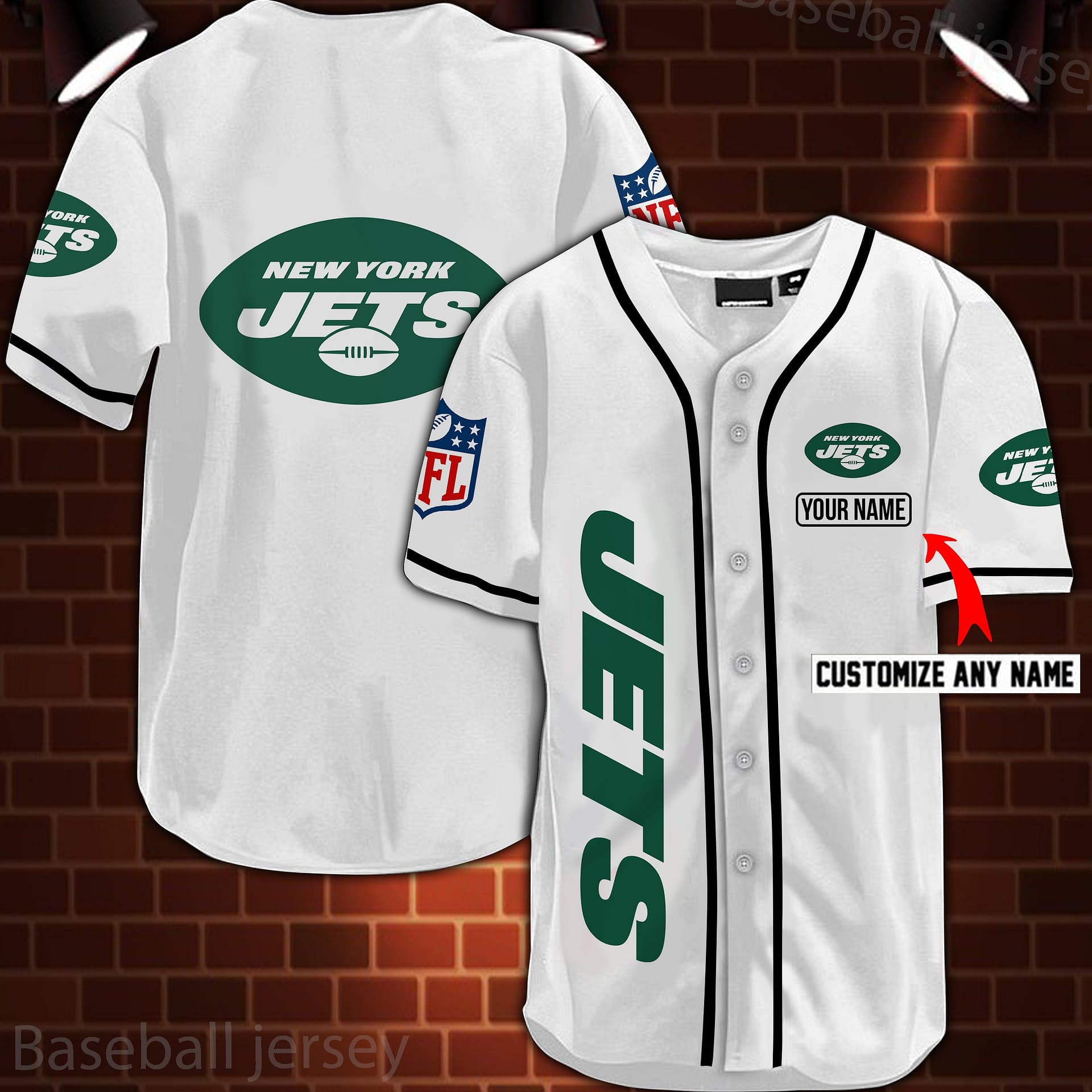 Personalized Nfl New York Jets Logo 3D Baseball Jersey