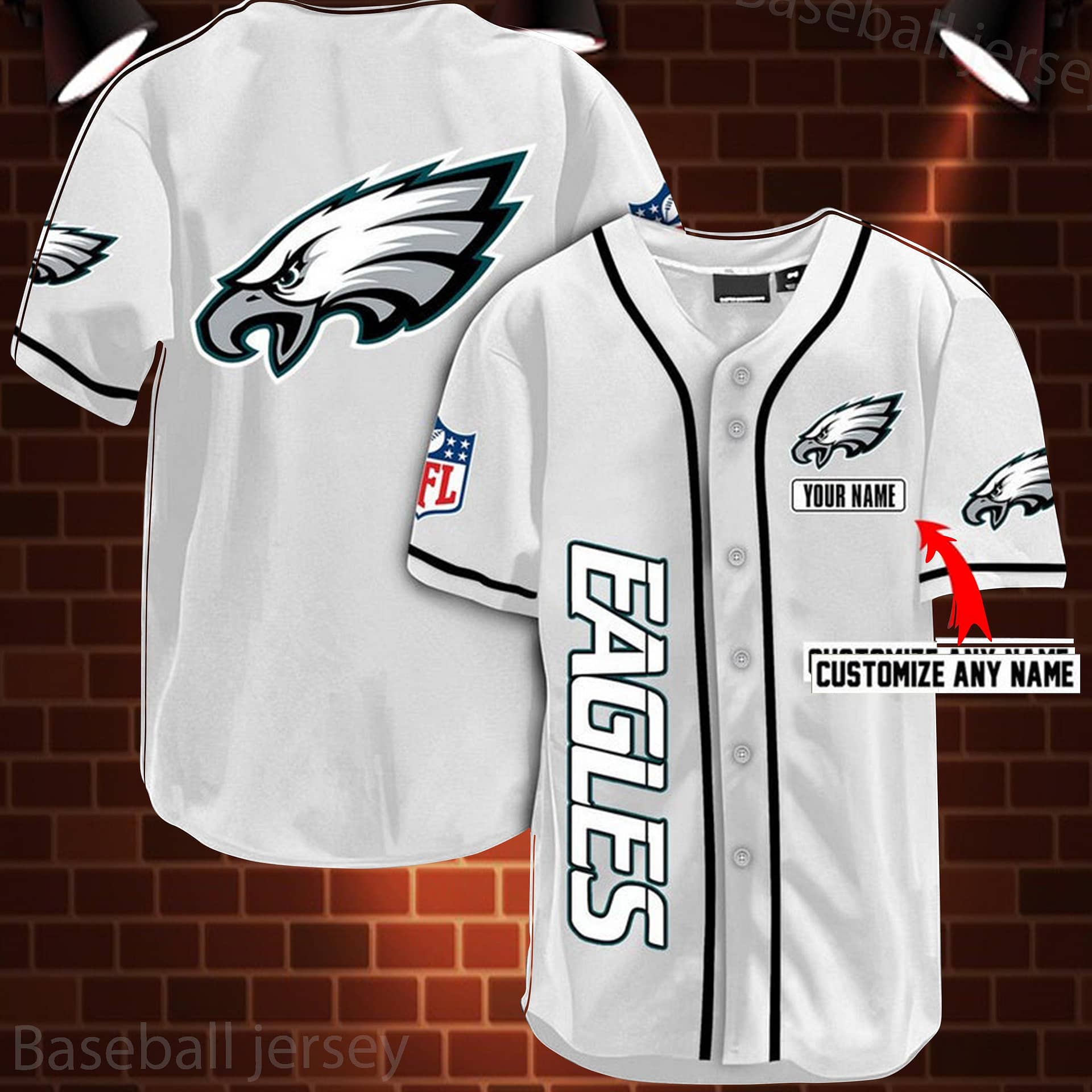 Personalized Nfl Philadelphia Eagles Logo 3D Baseball Jersey