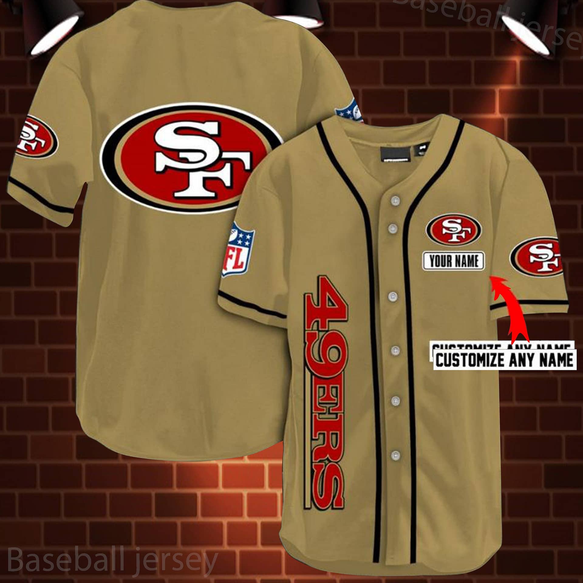 Personalized Nfl San Francisco 49ers Logo 3d Baseball Jersey