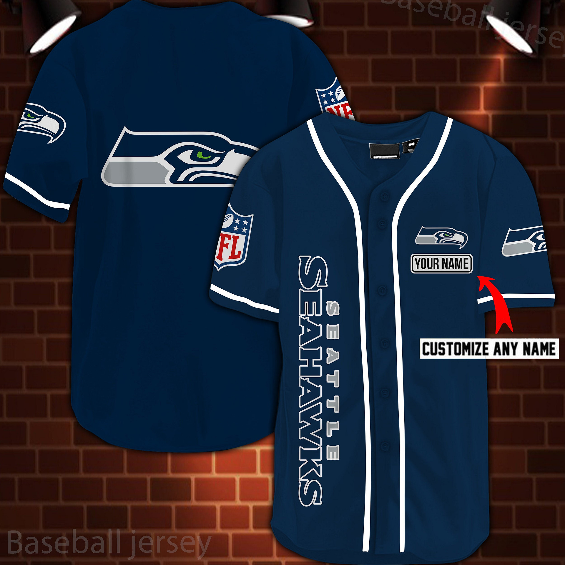 Personalized Nfl Seattle Seahawks Logo 3d Baseball Jersey