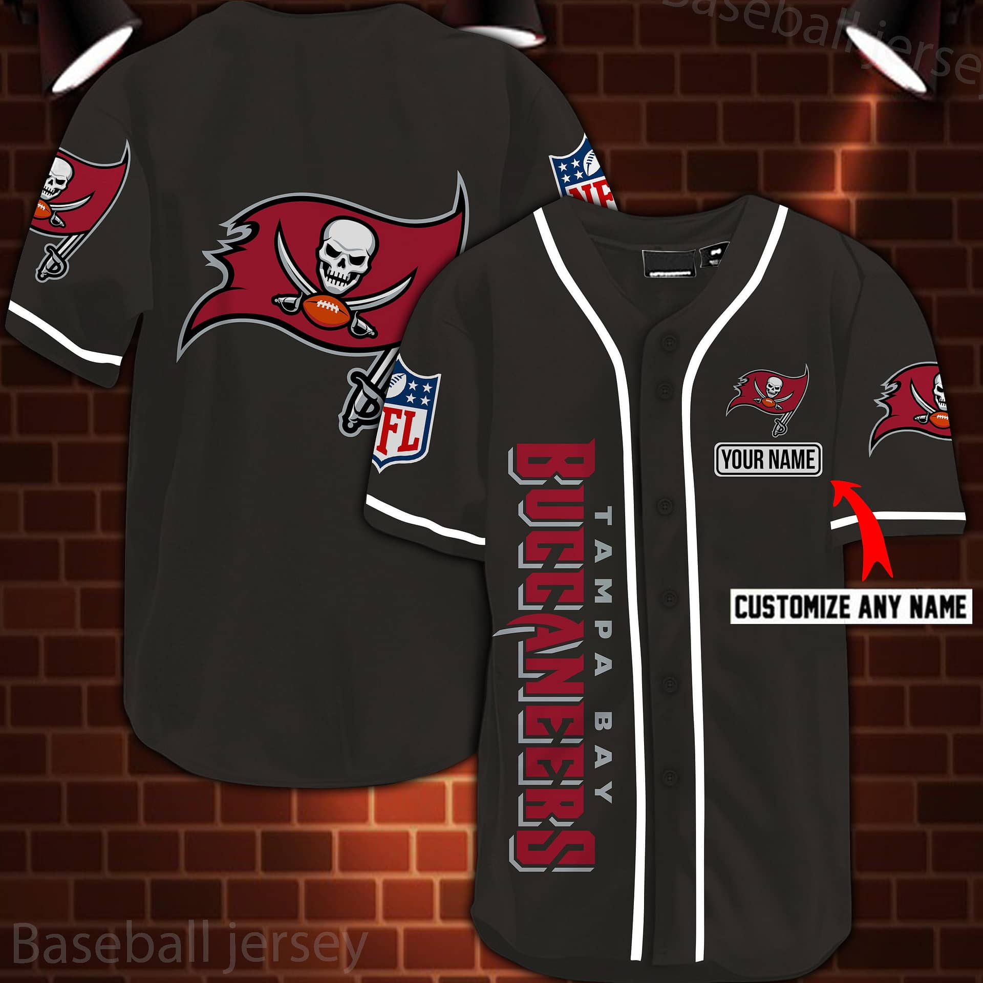 Personalized Nfl Tampa Bay Buccaneers Logo 3D Baseball Jersey