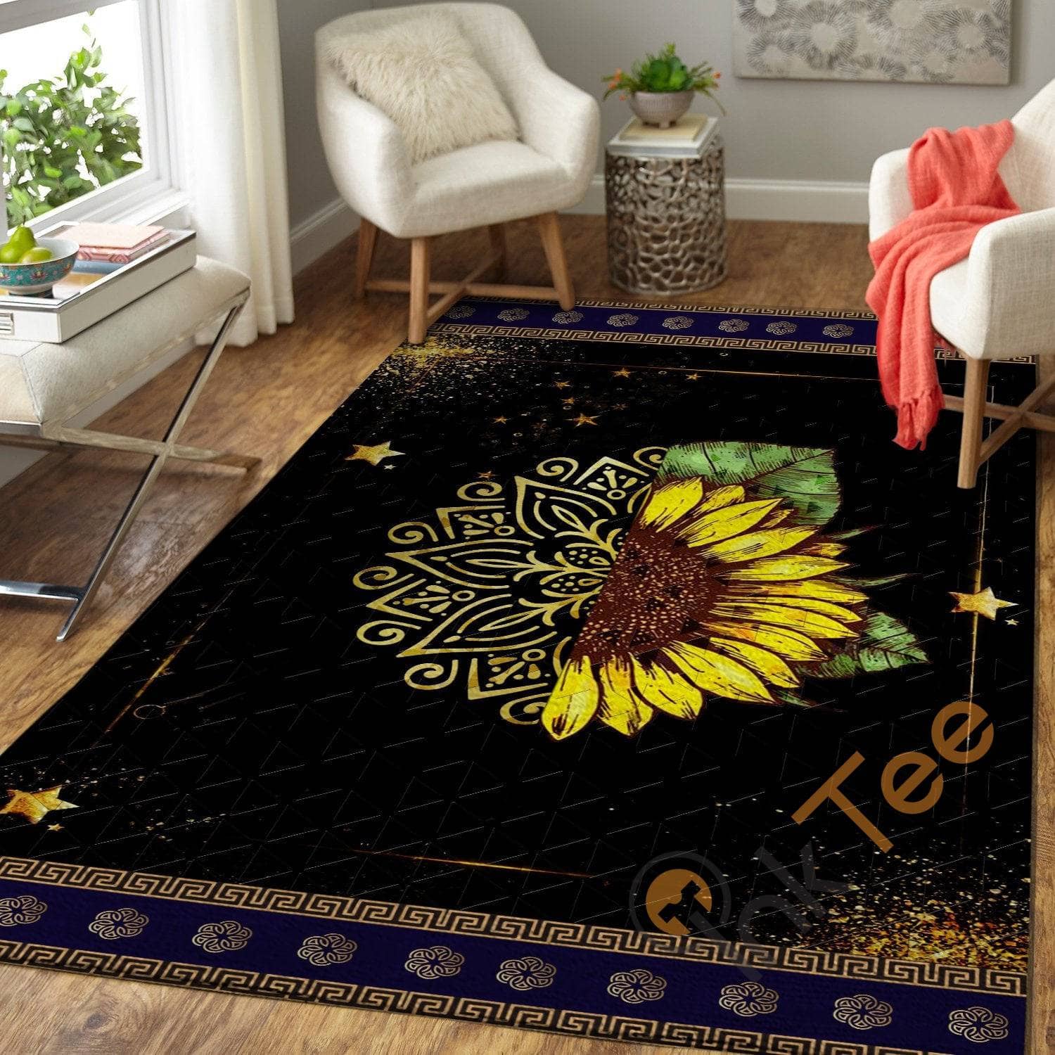 The Combination Of Sunflower And Mandala Pattern Hippie Soft Living Room Carpet Rug